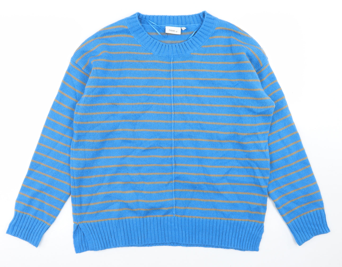 NEXT Womens Blue Crew Neck Striped Acrylic Pullover Jumper Size 12