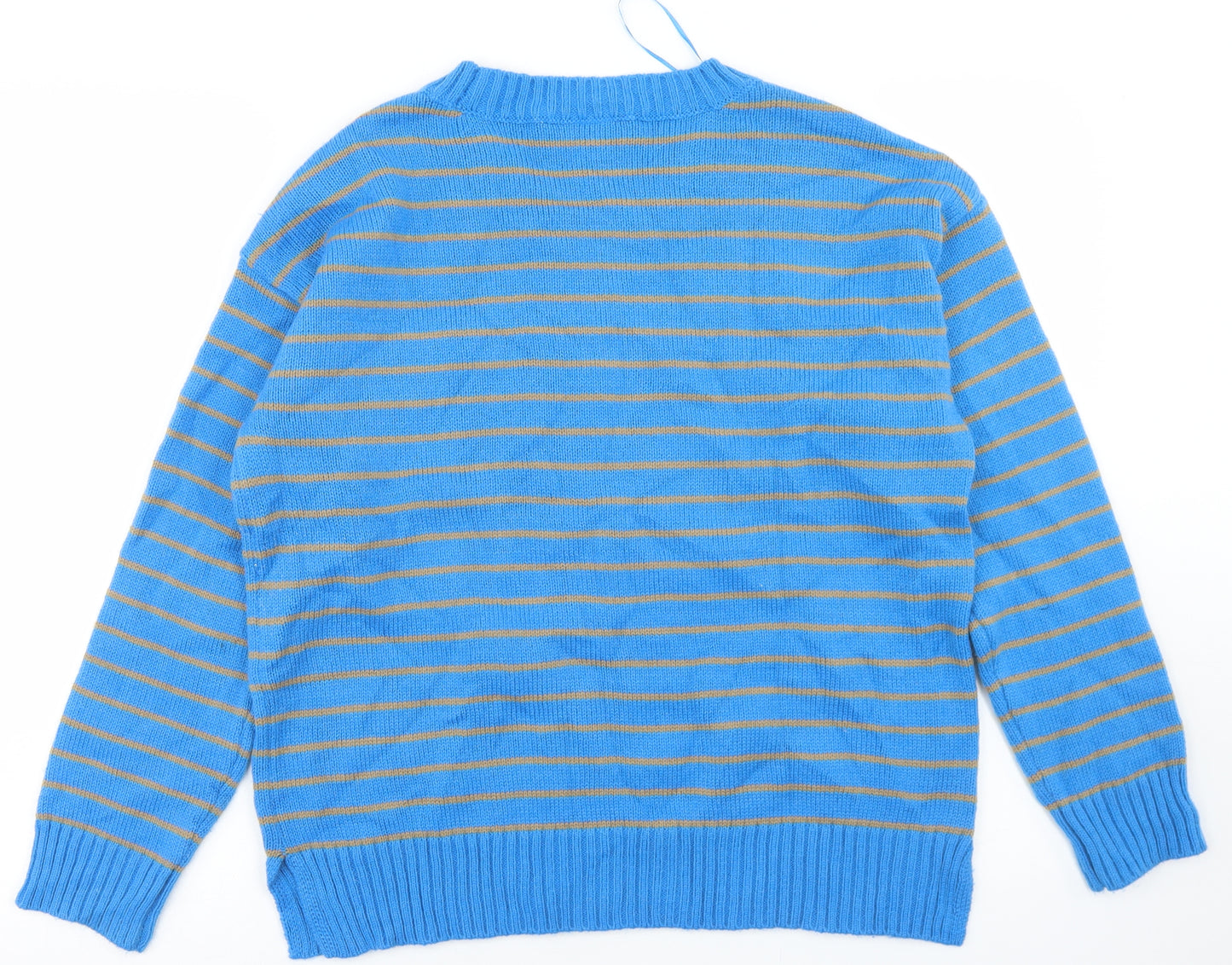 NEXT Womens Blue Crew Neck Striped Acrylic Pullover Jumper Size 12