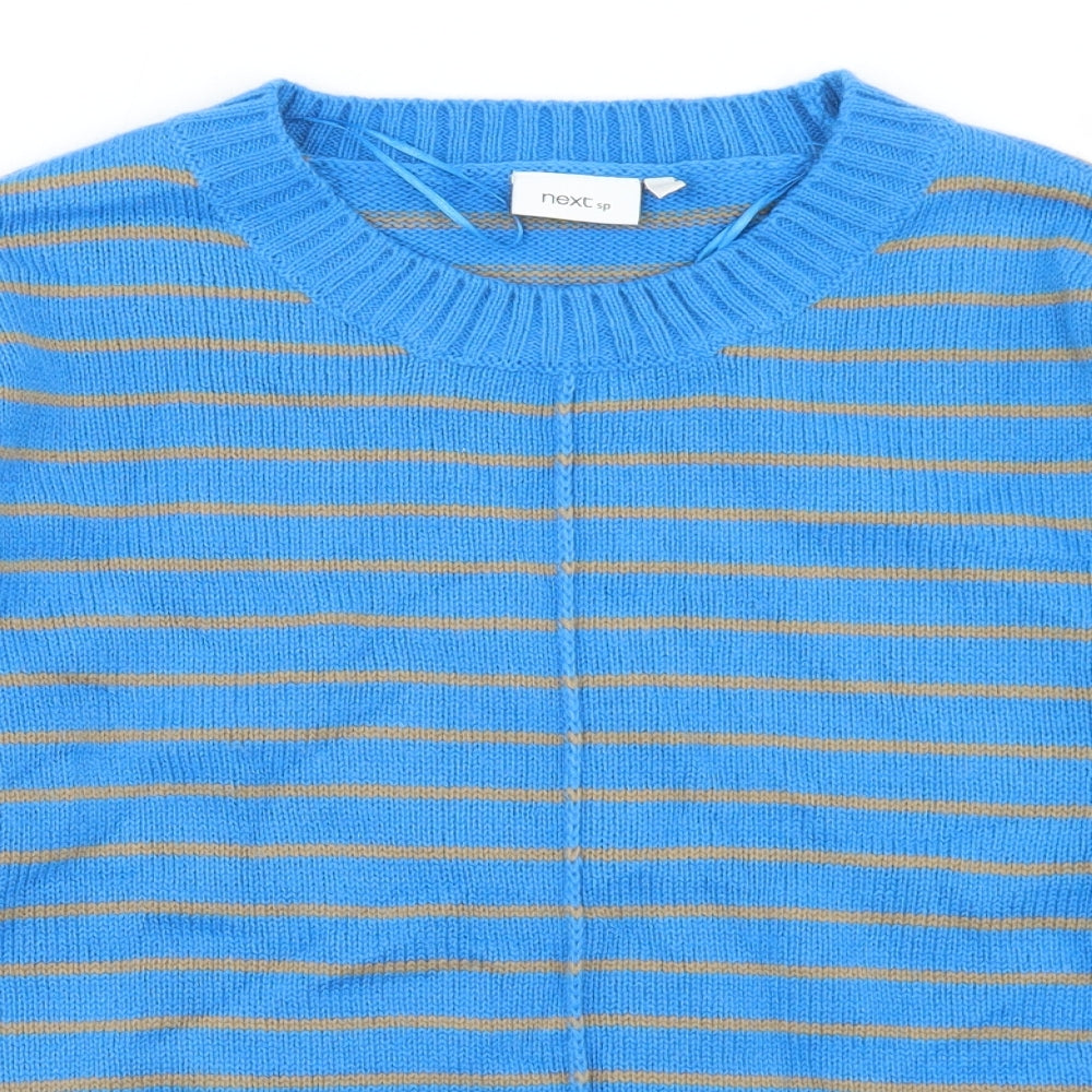 NEXT Womens Blue Crew Neck Striped Acrylic Pullover Jumper Size 12