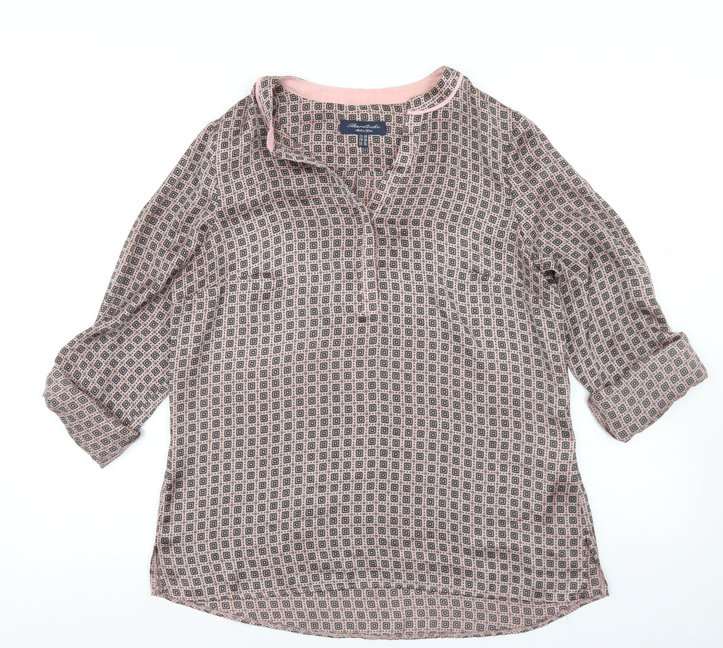 Bariloche Womens Pink Argyle/Diamond Polyester Basic Blouse Size 14 Round Neck