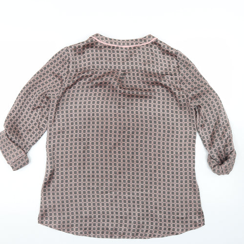 Bariloche Womens Pink Argyle/Diamond Polyester Basic Blouse Size 14 Round Neck