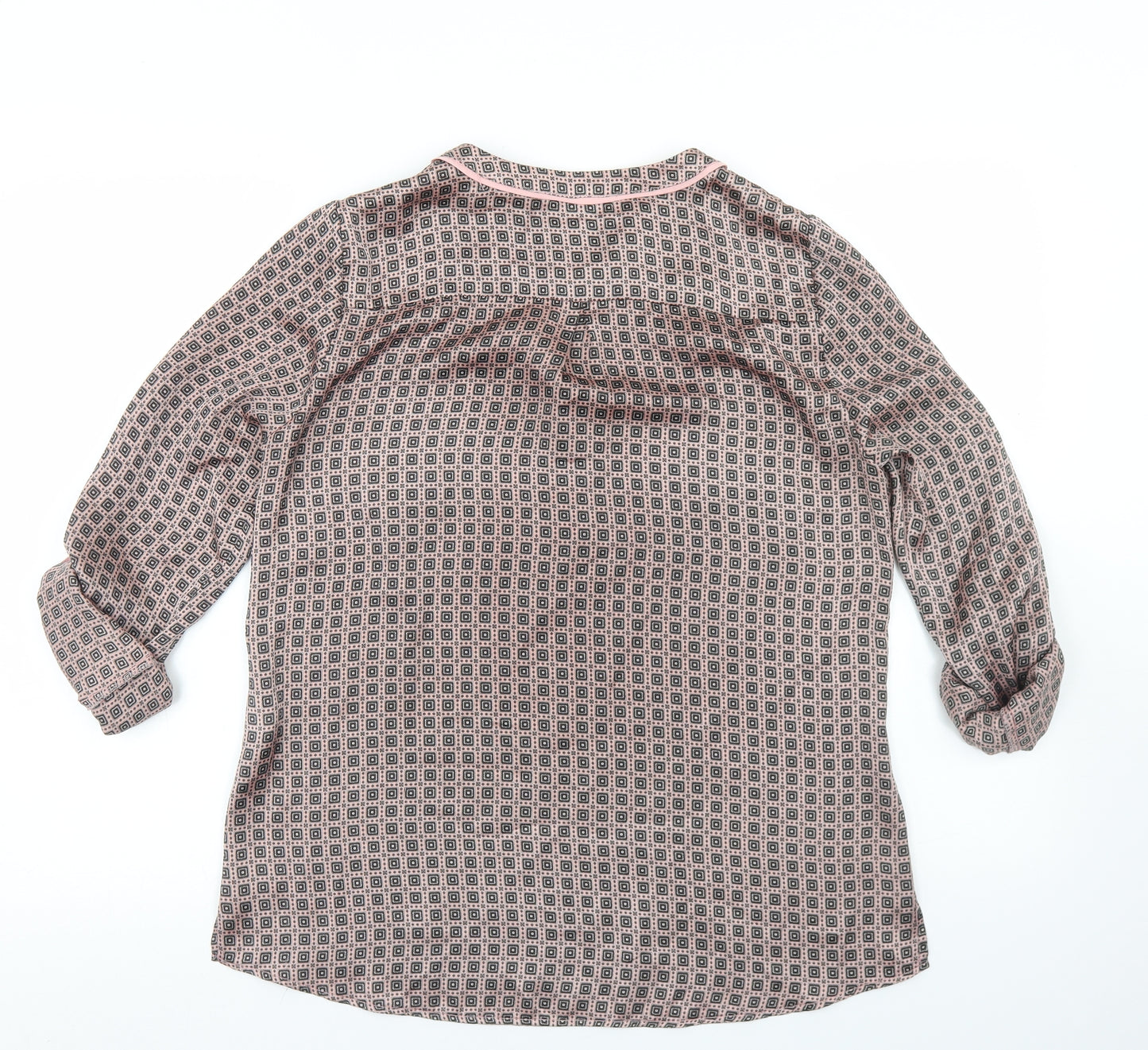 Bariloche Womens Pink Argyle/Diamond Polyester Basic Blouse Size 14 Round Neck