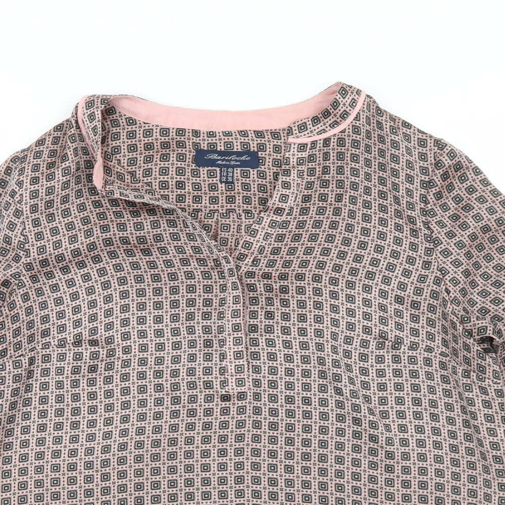 Bariloche Womens Pink Argyle/Diamond Polyester Basic Blouse Size 14 Round Neck