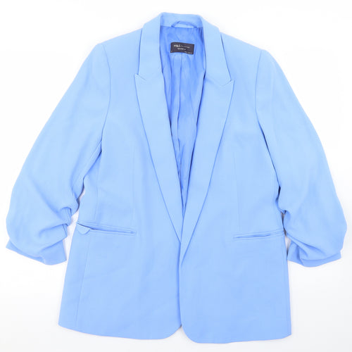Marks and Spencer Womens Blue  Polyester Jacket Blazer Size 12   - Ruched Sleeve