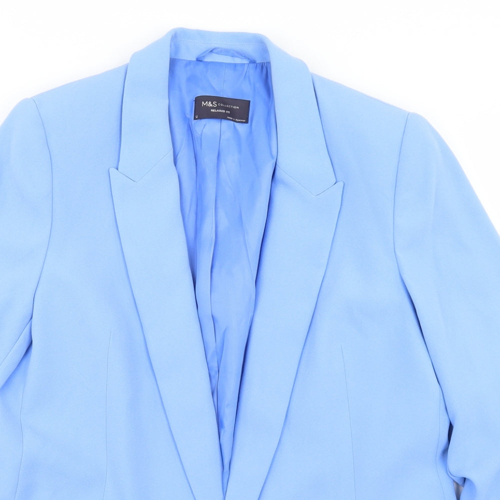 Marks and Spencer Womens Blue  Polyester Jacket Blazer Size 12   - Ruched Sleeve