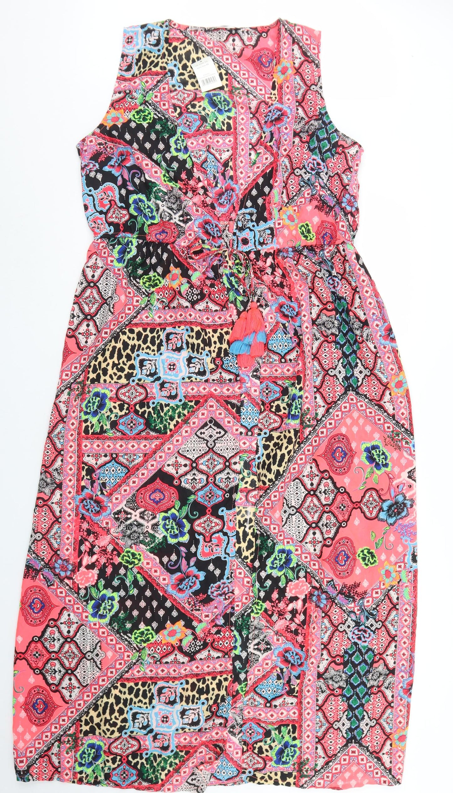 George Womens Pink Floral  Kimono Jacket Size 16  Tie - Beach Wear