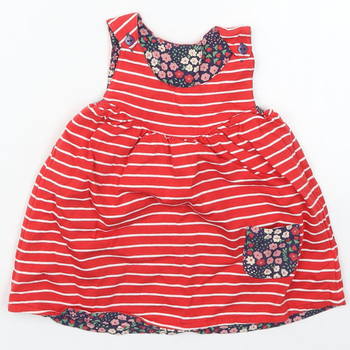 Lily + Sid Girls Red Striped Cotton Skater Dress  Size 6-9 Months  Round Neck Button