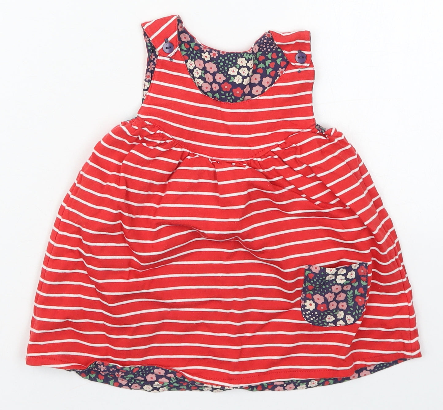 Lily + Sid Girls Red Striped Cotton Skater Dress  Size 6-9 Months  Round Neck Button