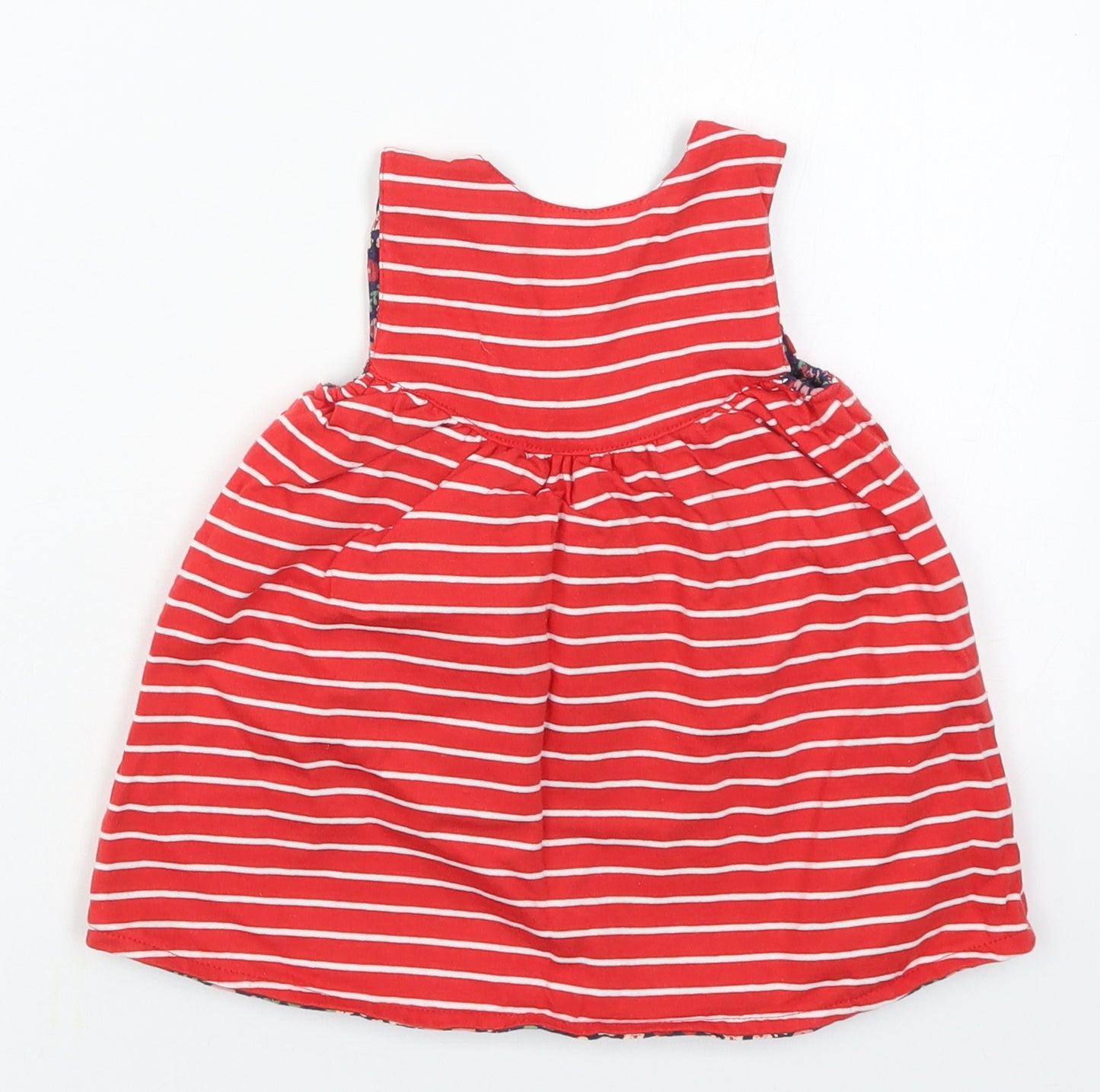 Lily + Sid Girls Red Striped Cotton Skater Dress  Size 6-9 Months  Round Neck Button