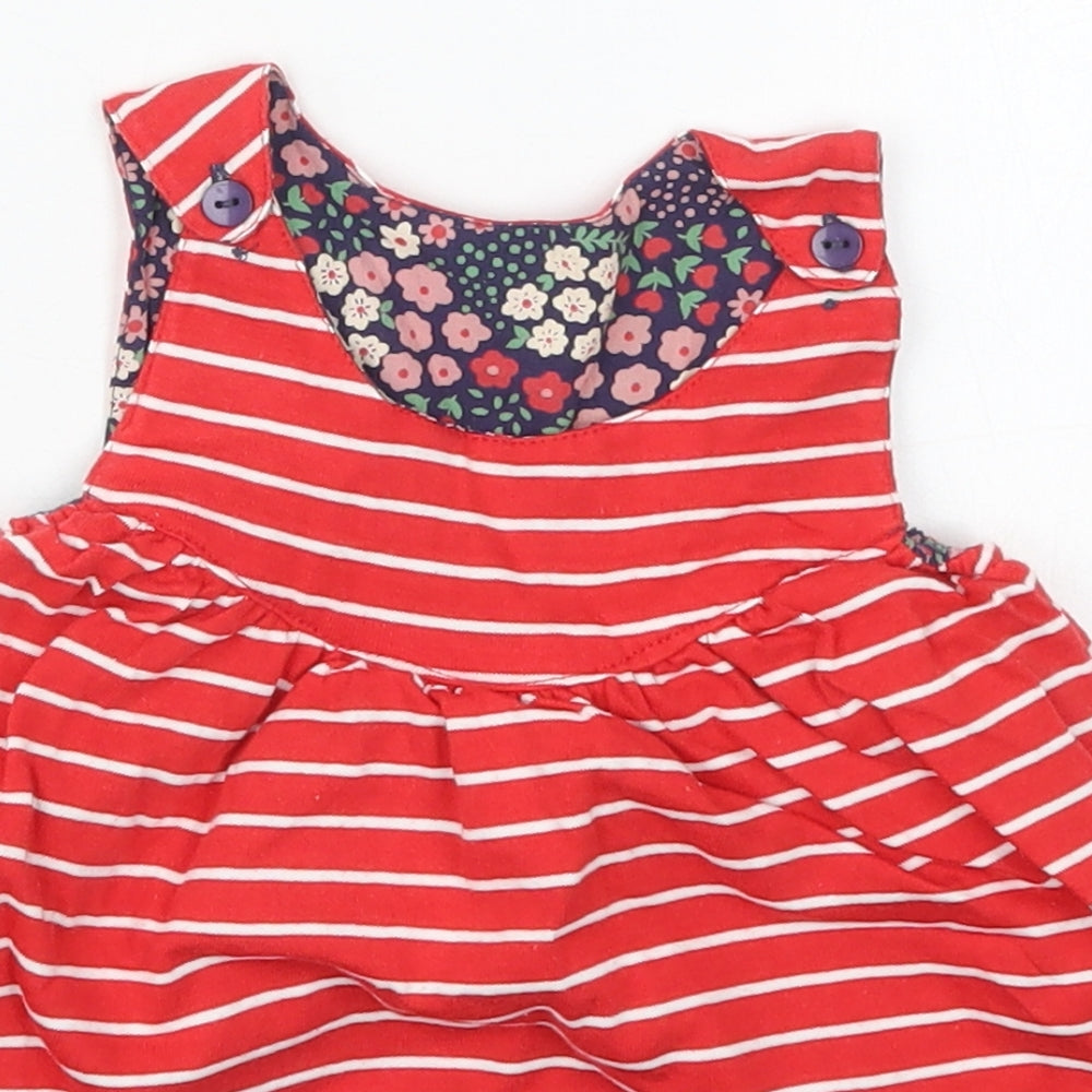 Lily + Sid Girls Red Striped Cotton Skater Dress  Size 6-9 Months  Round Neck Button