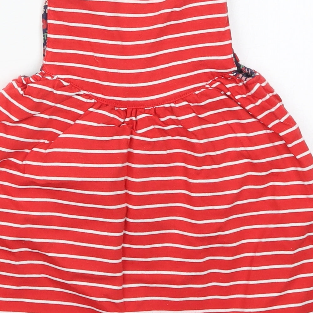 Lily + Sid Girls Red Striped Cotton Skater Dress  Size 6-9 Months  Round Neck Button