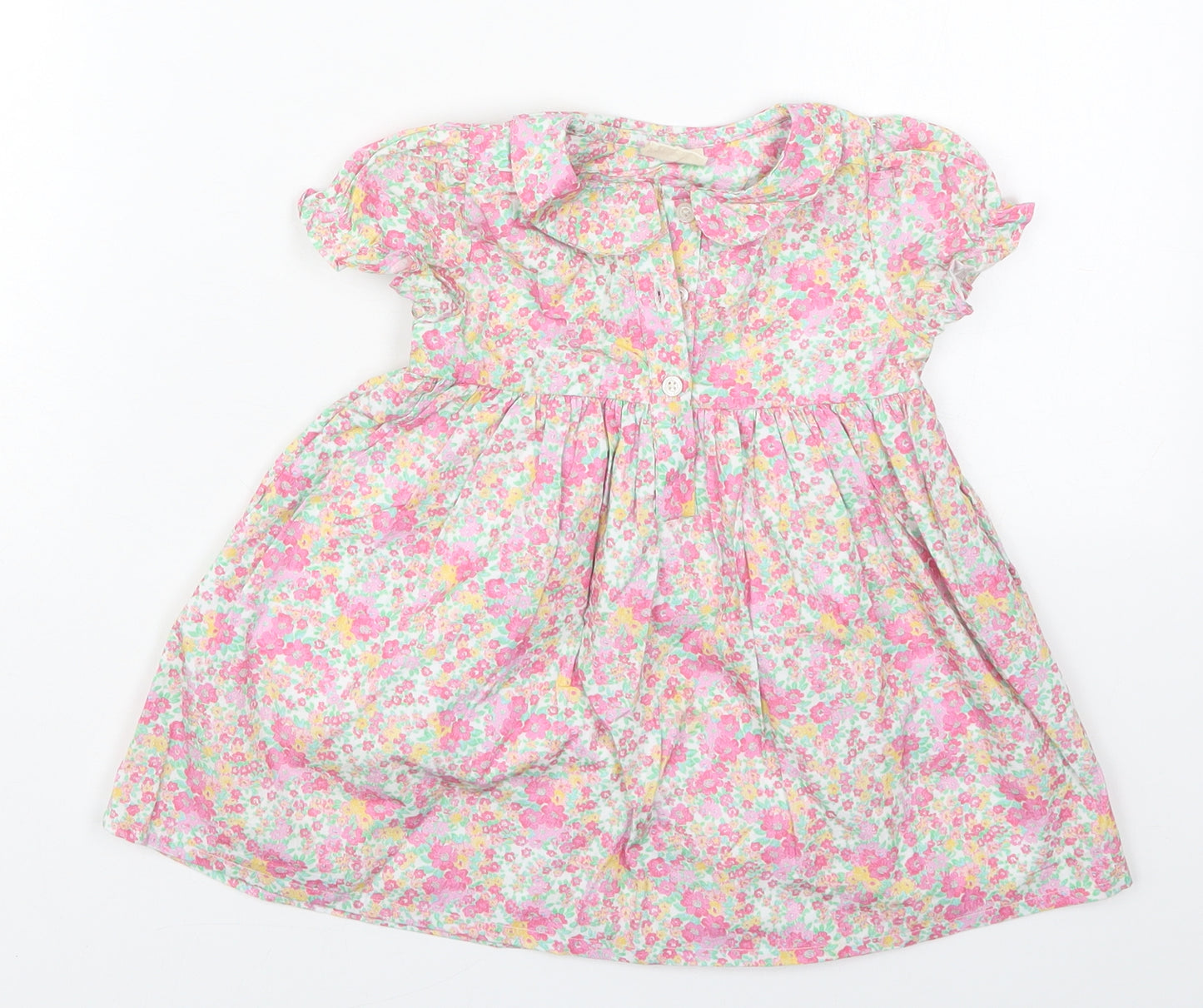 Laura Ashley Girls Pink Floral Cotton Skater Dress  Size 9-12 Months  Collared Button