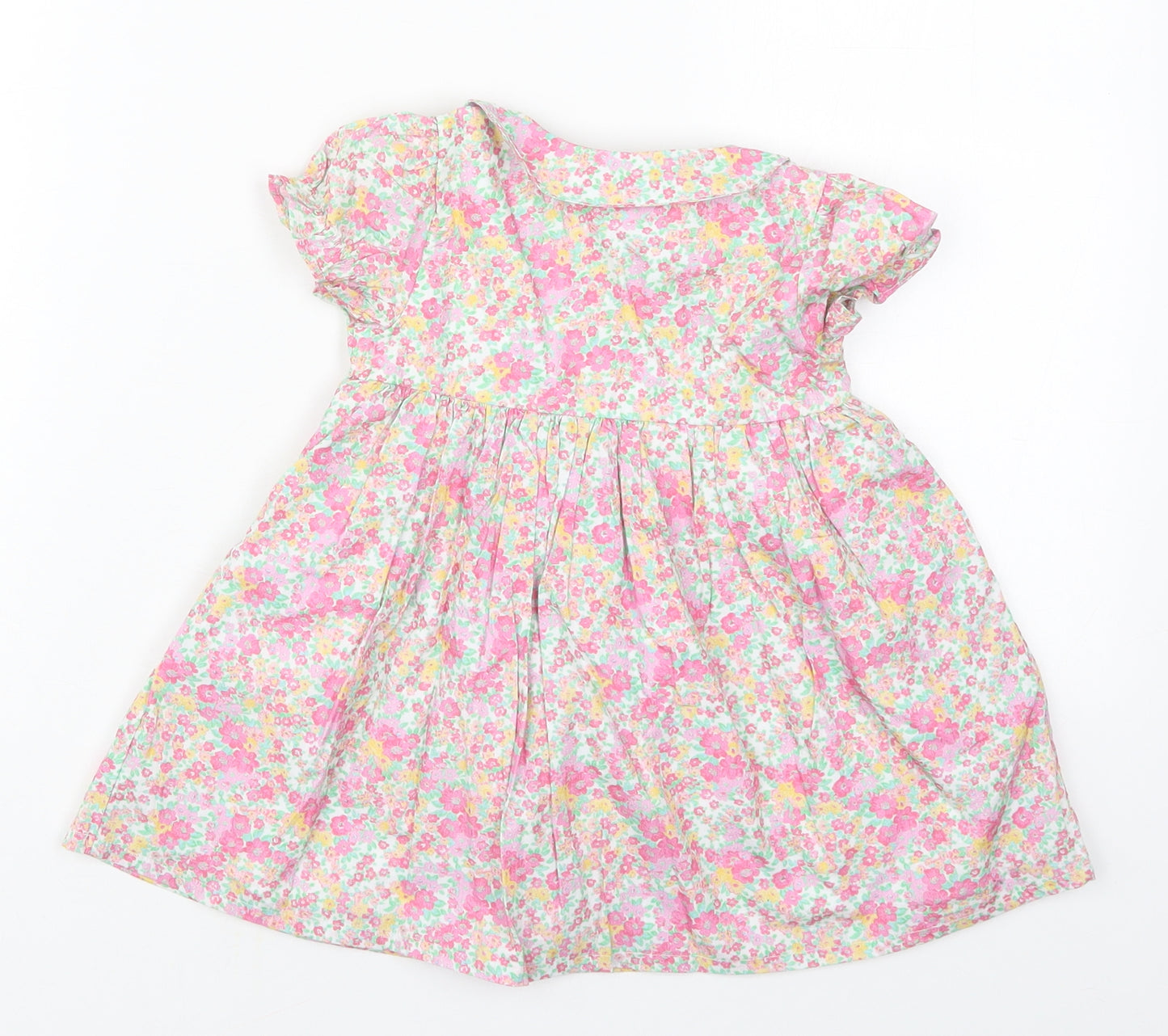 Laura Ashley Girls Pink Floral Cotton Skater Dress  Size 9-12 Months  Collared Button