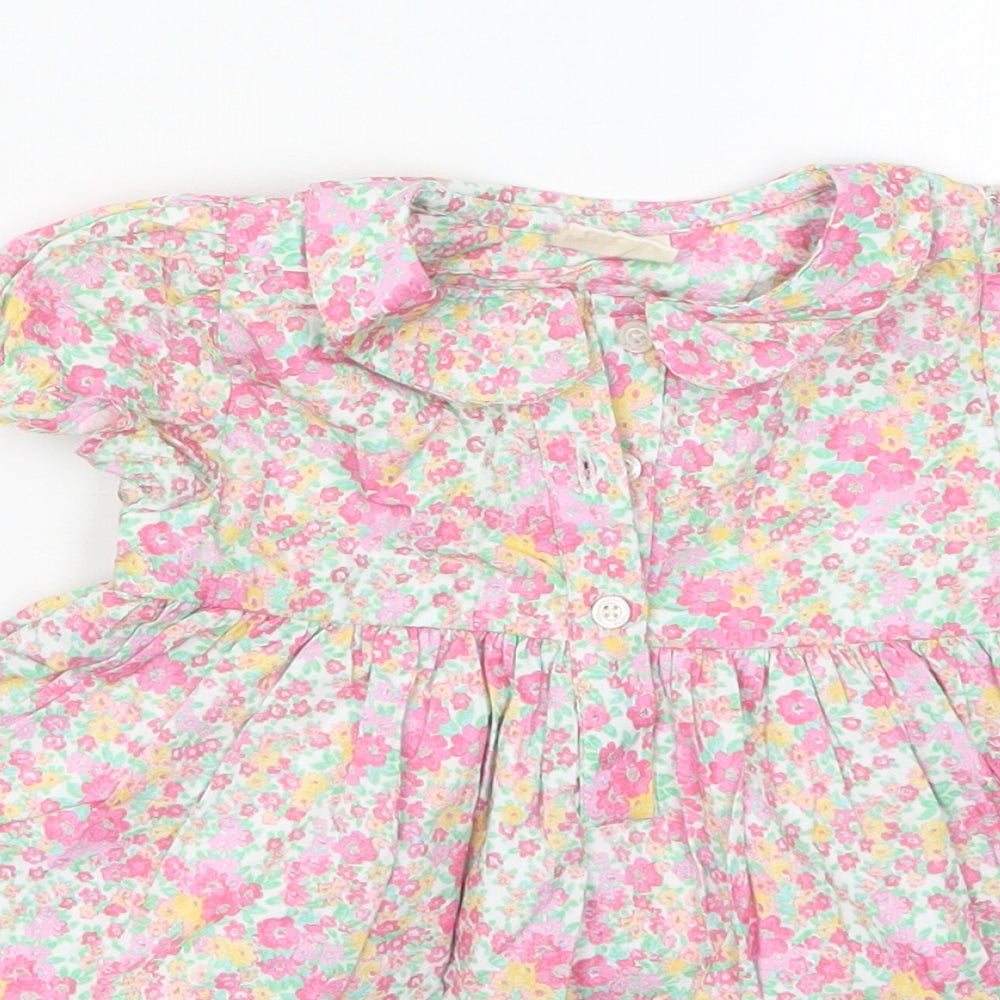 Laura Ashley Girls Pink Floral Cotton Skater Dress  Size 9-12 Months  Collared Button