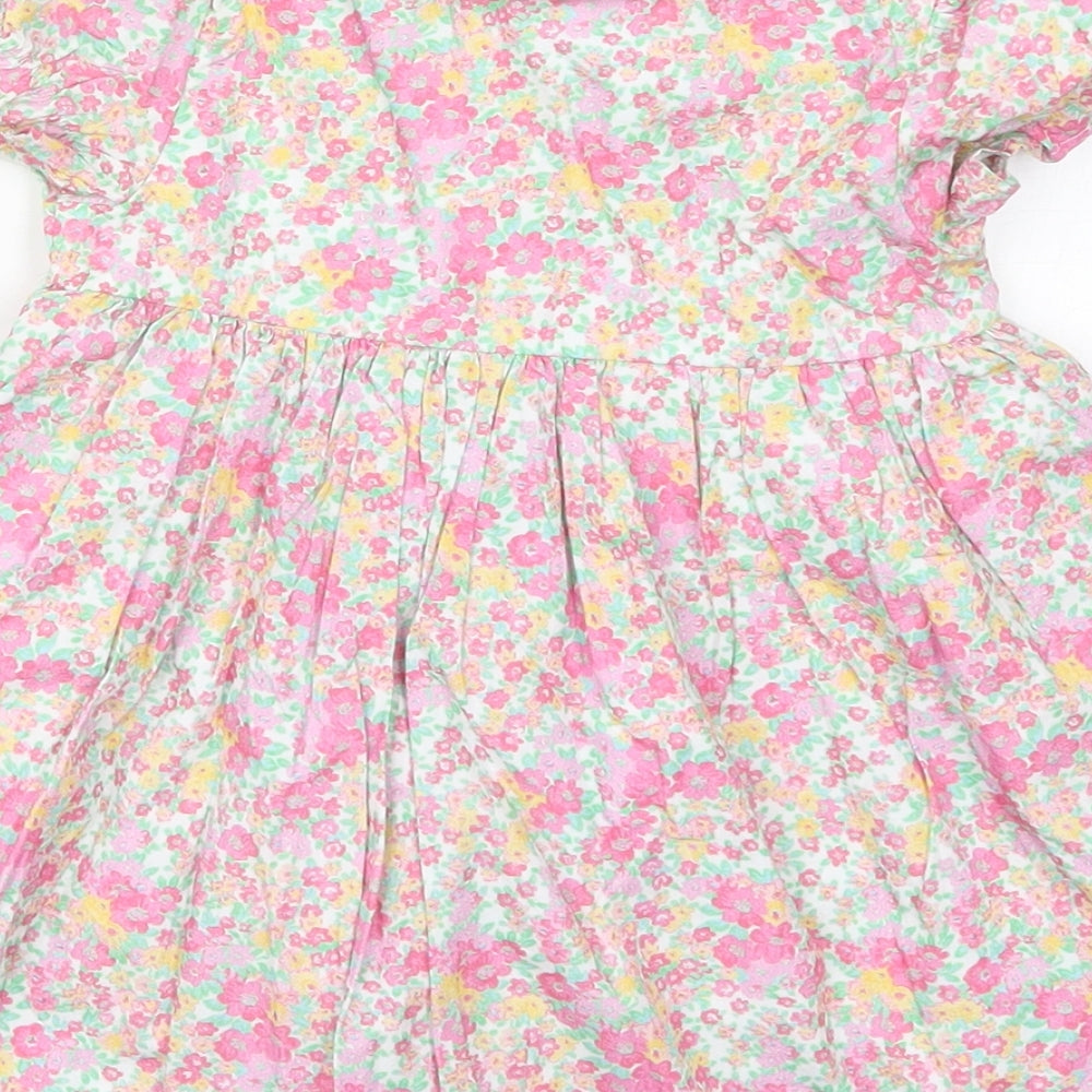 Laura Ashley Girls Pink Floral Cotton Skater Dress  Size 9-12 Months  Collared Button