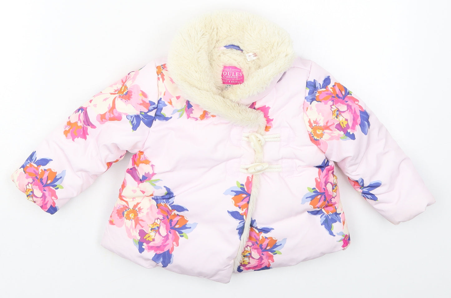 Joules Girls Pink Floral  Basic Coat Coat Size 6-9 Months   Button