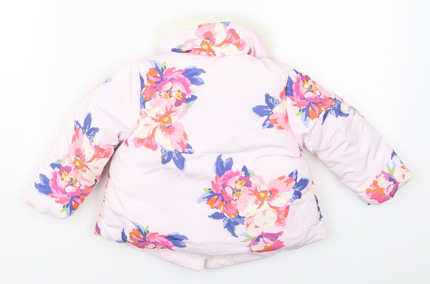 Joules Girls Pink Floral  Basic Coat Coat Size 6-9 Months   Button