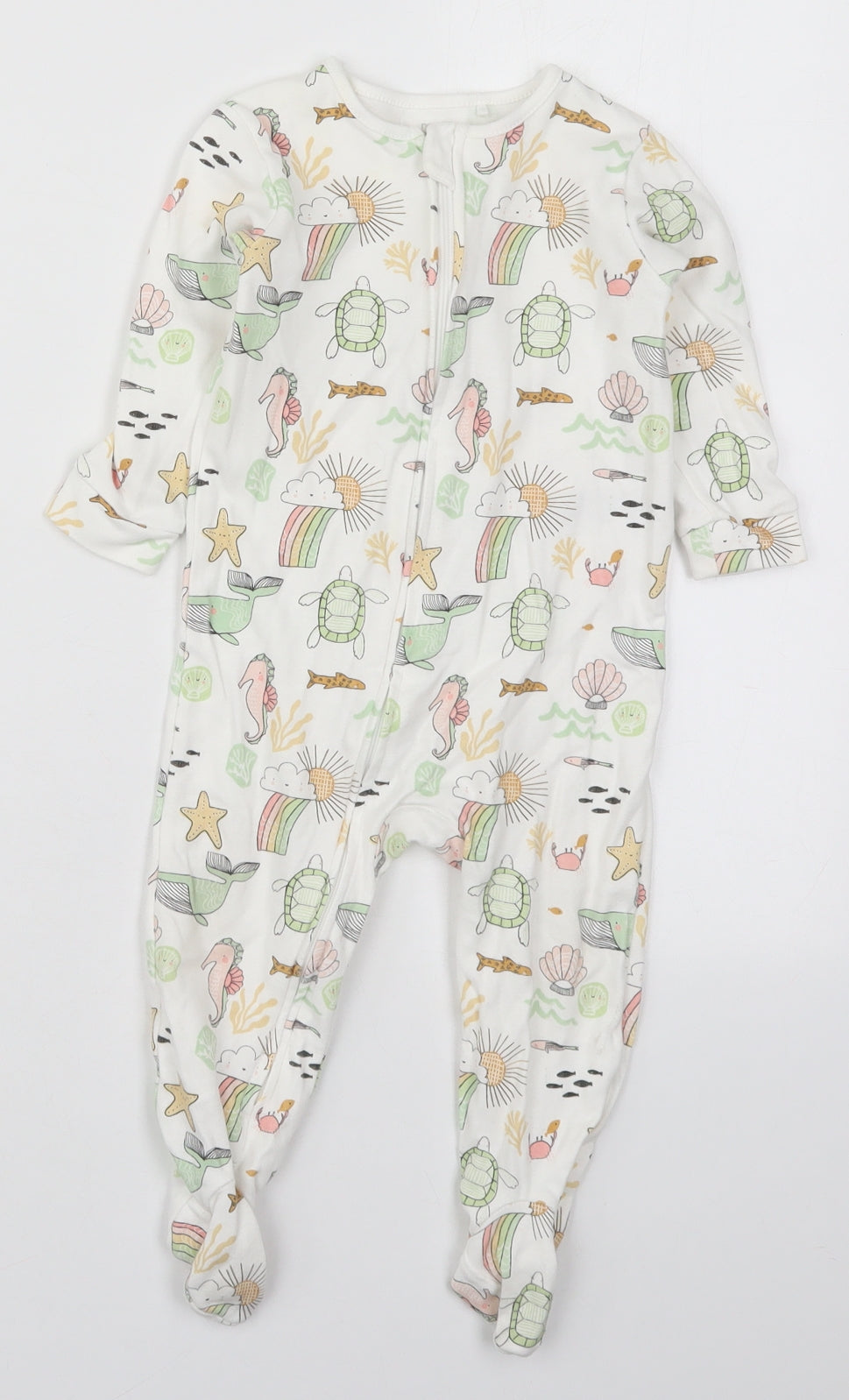 NEXT Baby White Solid Cotton Cami One Piece Size 9-12 Months  Zip - Sea Animals