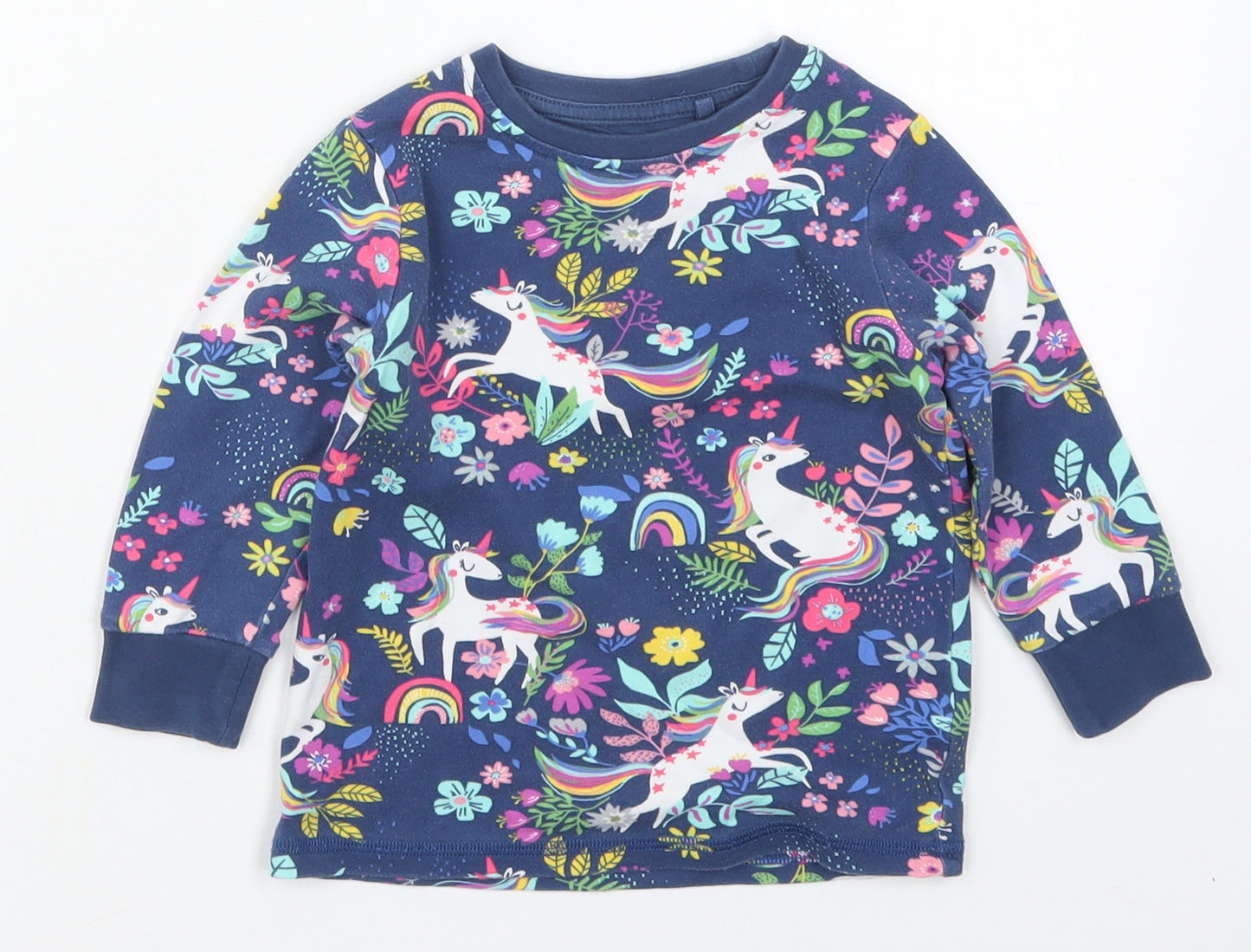 NEXT Girls Blue Solid Cotton Top Pyjama Top Size 2-3 Years  Pullover - Unicorns