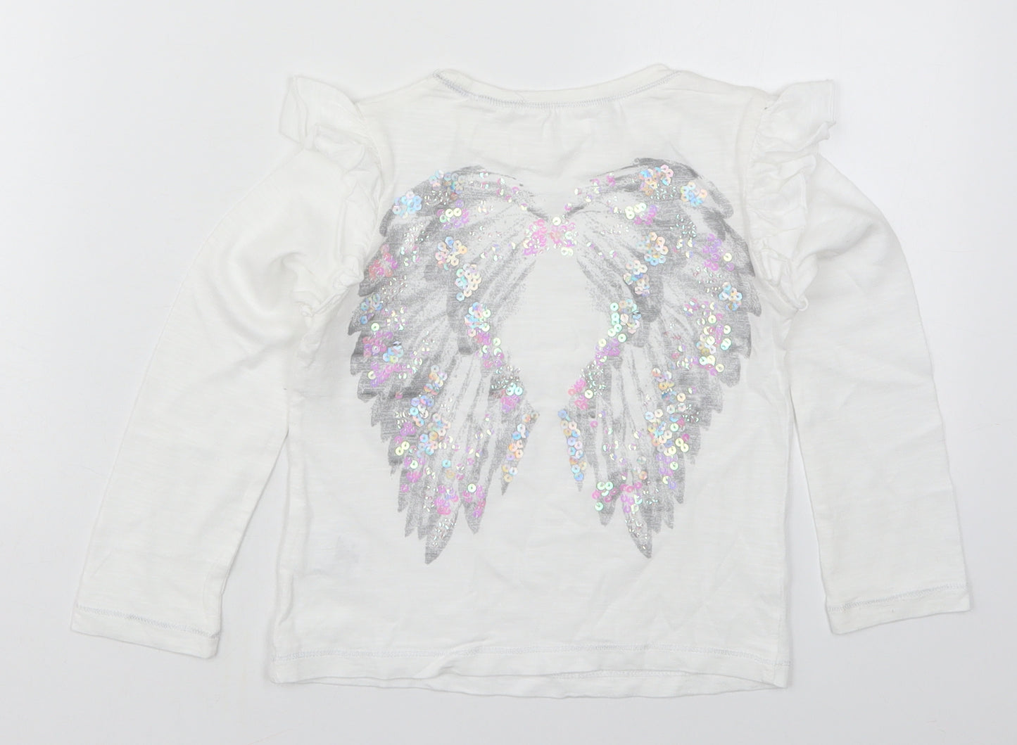 NEXT Girls White  Cotton Basic T-Shirt Size 4 Years Crew Neck Pullover - Angel Wings