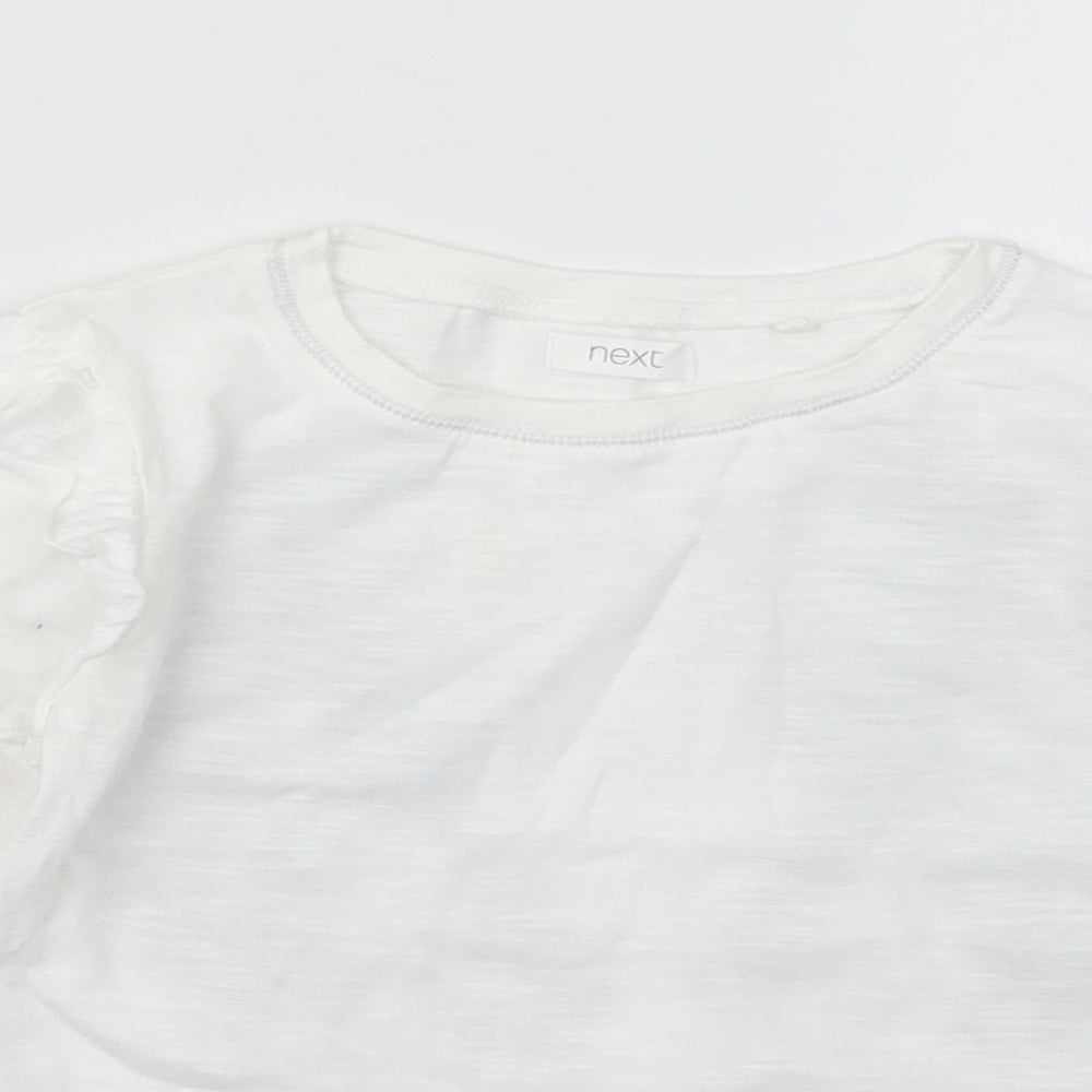 NEXT Girls White  Cotton Basic T-Shirt Size 4 Years Crew Neck Pullover - Angel Wings