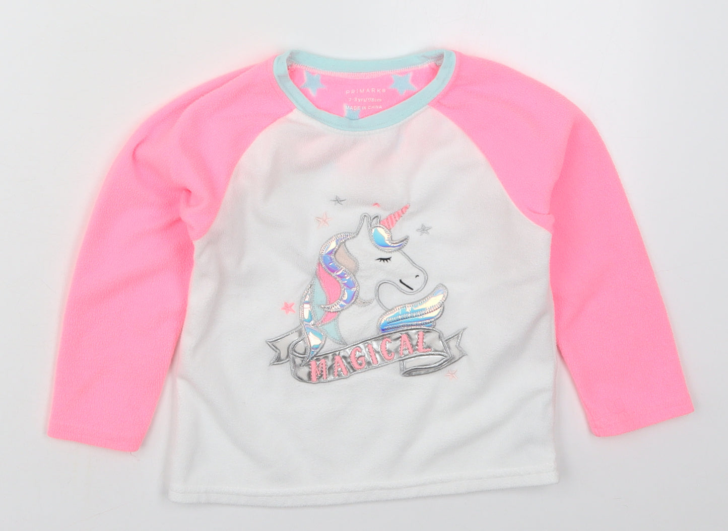 Primark Girls Pink Colourblock Polyester Top Pyjama Top Size 2-3 Years  Pullover - Magical Unicorn