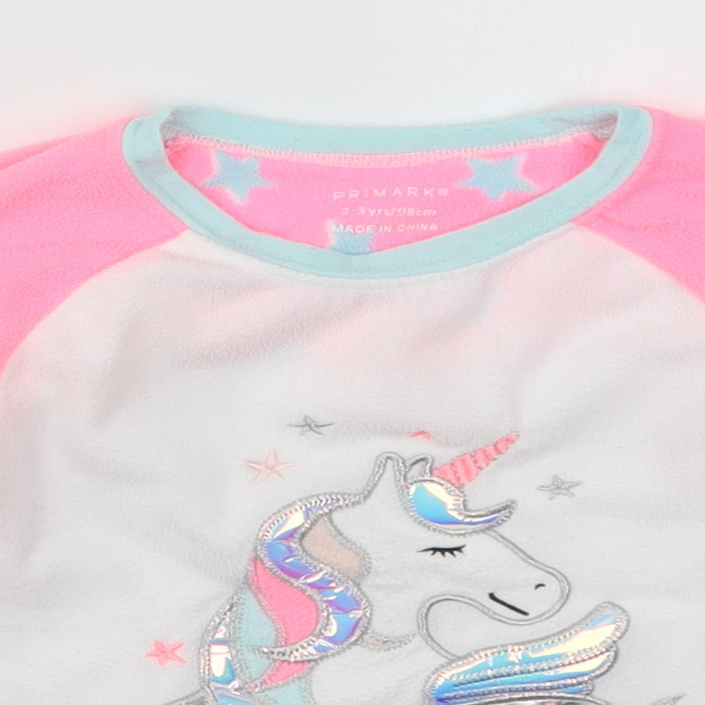 Primark Girls Pink Colourblock Polyester Top Pyjama Top Size 2-3 Years  Pullover - Magical Unicorn