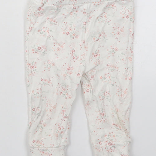 mamas & papas Girls White Floral Cotton Sweatpants Trousers Size 6-9 Months   - Pyjama Pants