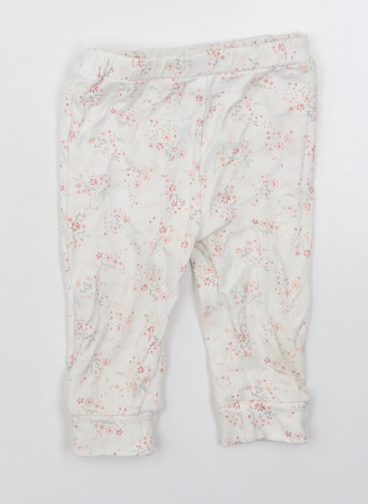 mamas & papas Girls White Floral Cotton Sweatpants Trousers Size 6-9 Months   - Pyjama Pants