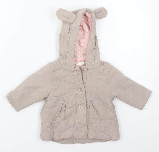 Front view of Next girls’ brown jacket, size 3-6, months button