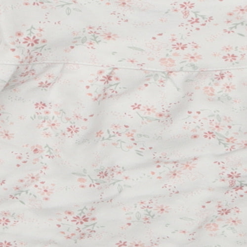 mamas & papas Girls White Floral Cotton Basic T-Shirt Size 6-9 Months Round Neck Button