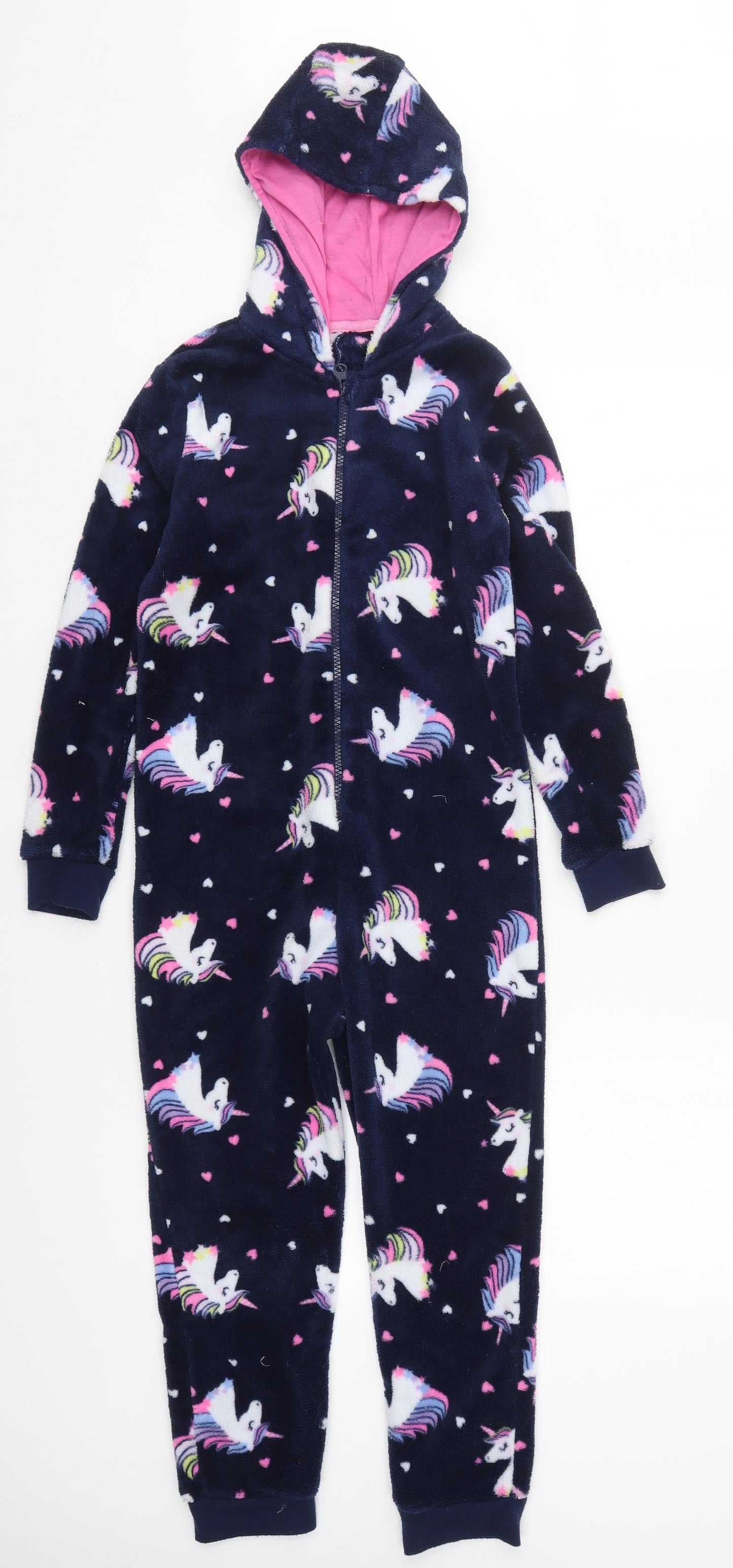 Pep&Co Girls Blue Solid Polyester Cami One Piece Size 8-9 Years  Zip - Unicorns