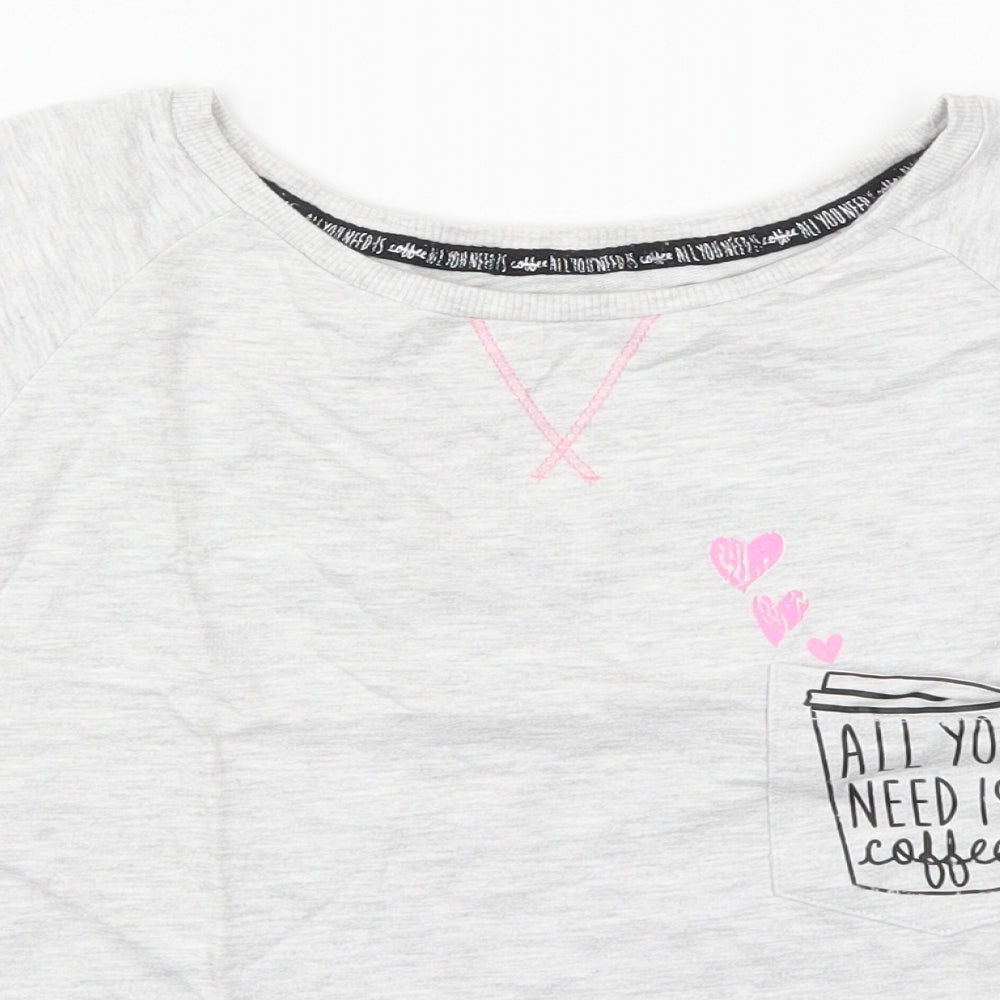 Primark Womens Grey Solid Cotton Top Pyjama Top Size 10   - All You Need is Coffee