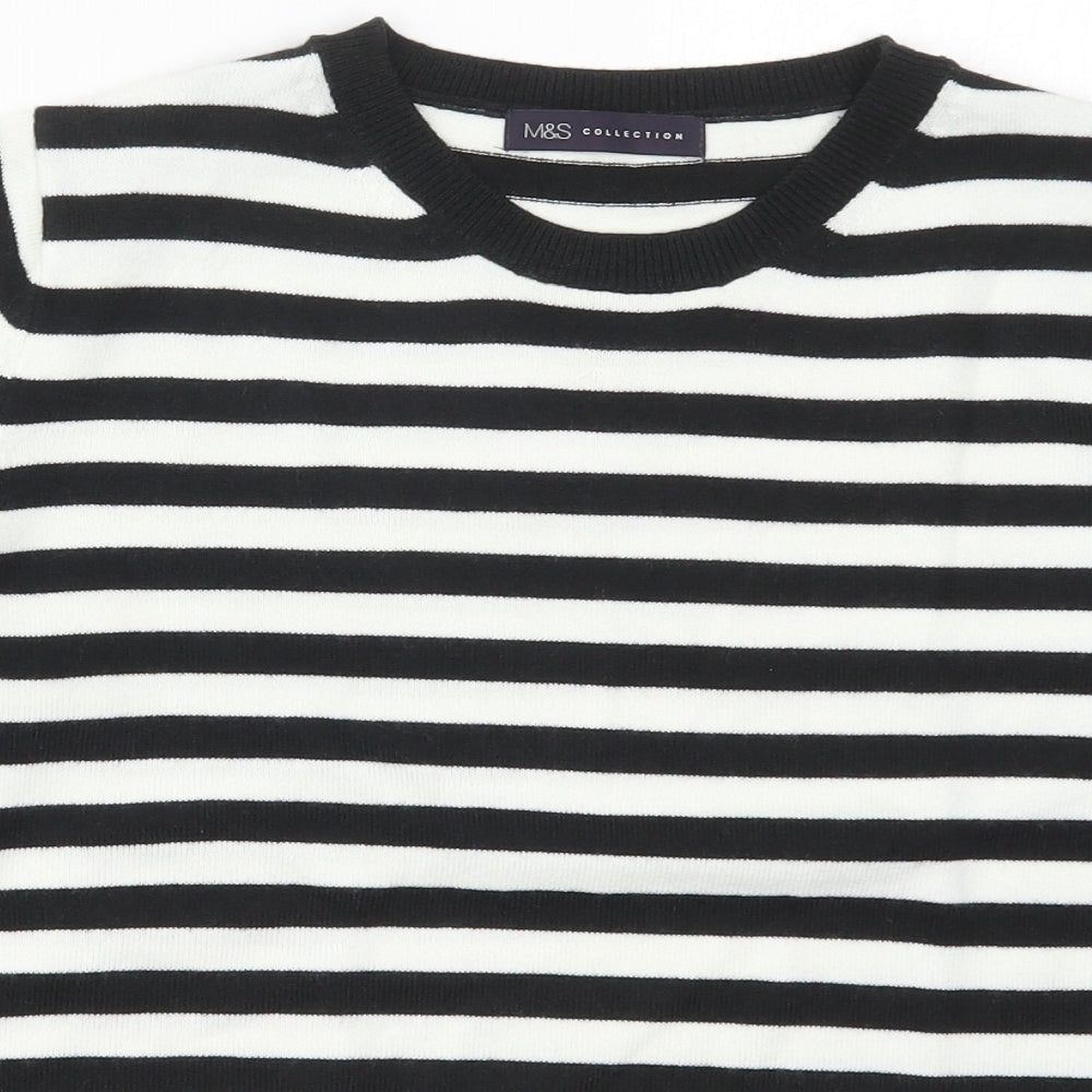 Marks and Spencer Womens Black Round Neck Striped Acrylic Pullover Jumper Size 12