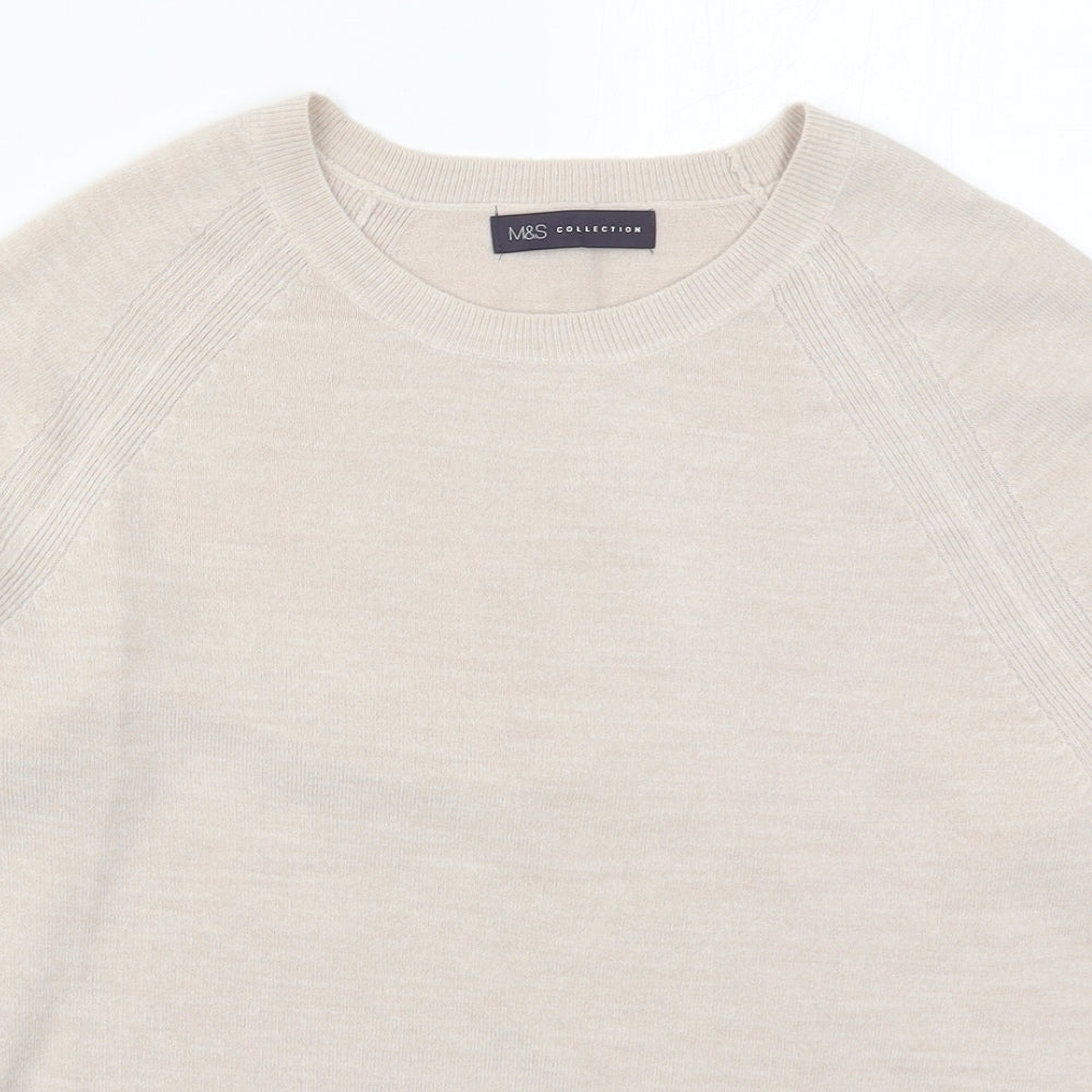 Marks and Spencer Womens Beige Round Neck  Acrylic Pullover Jumper Size 12