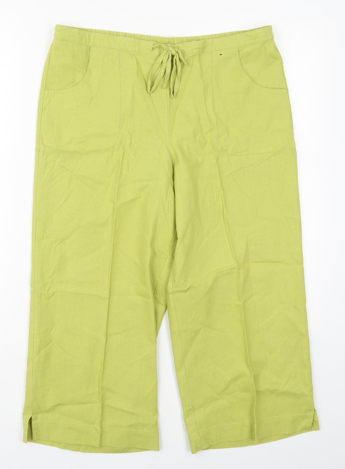 Dunnes Womens Green  Linen Trousers  Size 12 L20 in Regular Drawstring