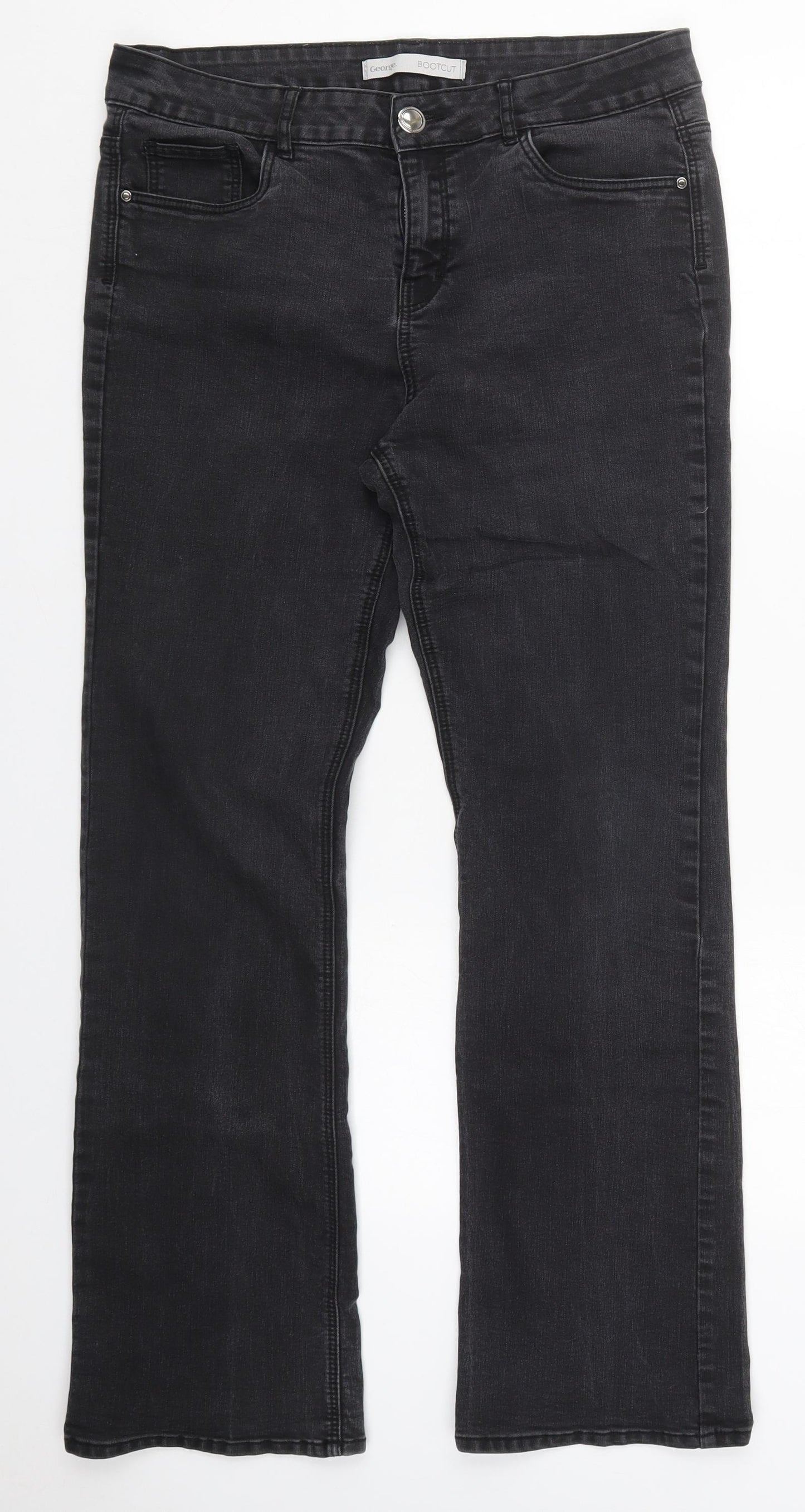 George Womens Black  Cotton Bootcut Jeans Size 14 L29 in Regular Button