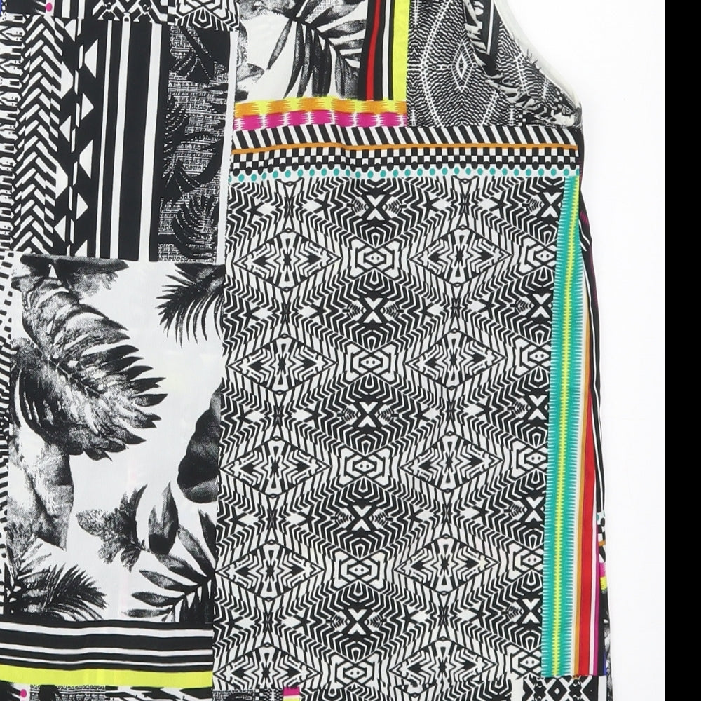 Pep&Co Womens Black Geometric Polyester Basic Tank Size 12 Round Neck - Leaf Prints