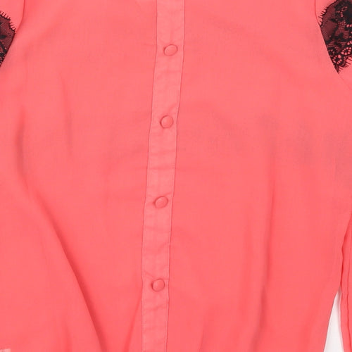 Fine Womens Pink  Polyester Basic Blouse Size 12 Round Neck