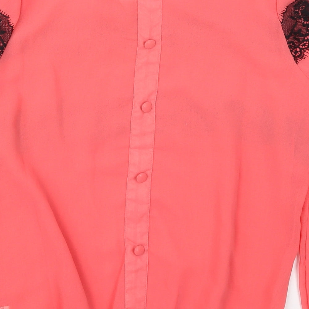 Fine Womens Pink  Polyester Basic Blouse Size 12 Round Neck