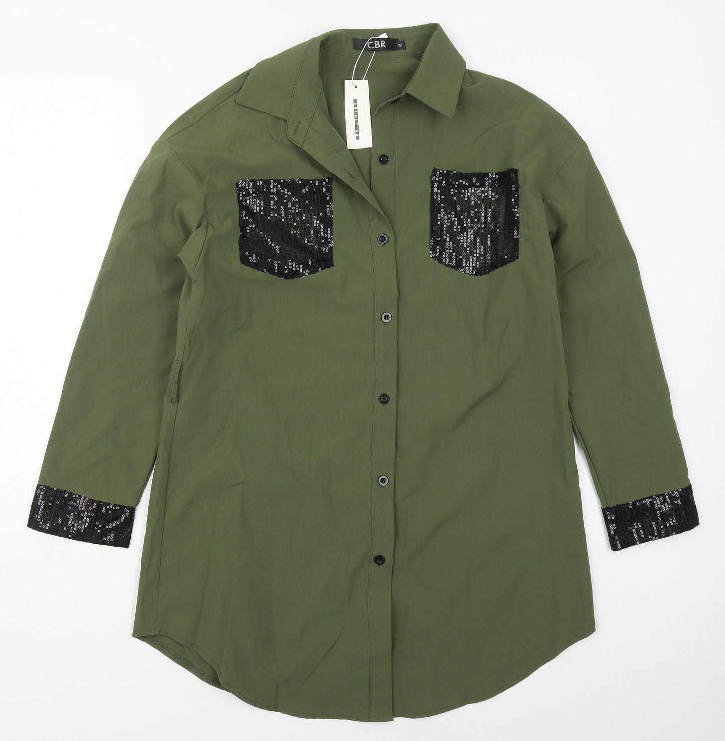 CBR Womens Green  Cotton Basic Button-Up Size M Collared