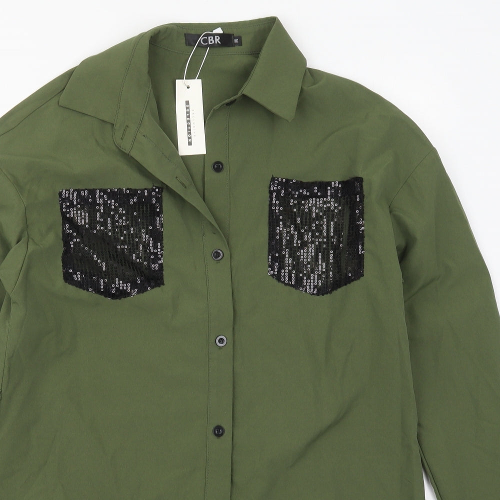 CBR Womens Green  Cotton Basic Button-Up Size M Collared