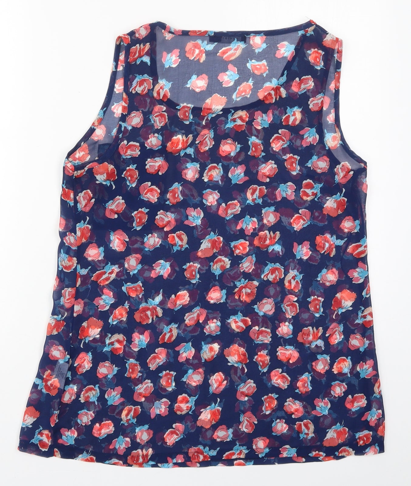 Exhibit Womens Blue Floral Polyester Basic Tank Size 12 Round Neck