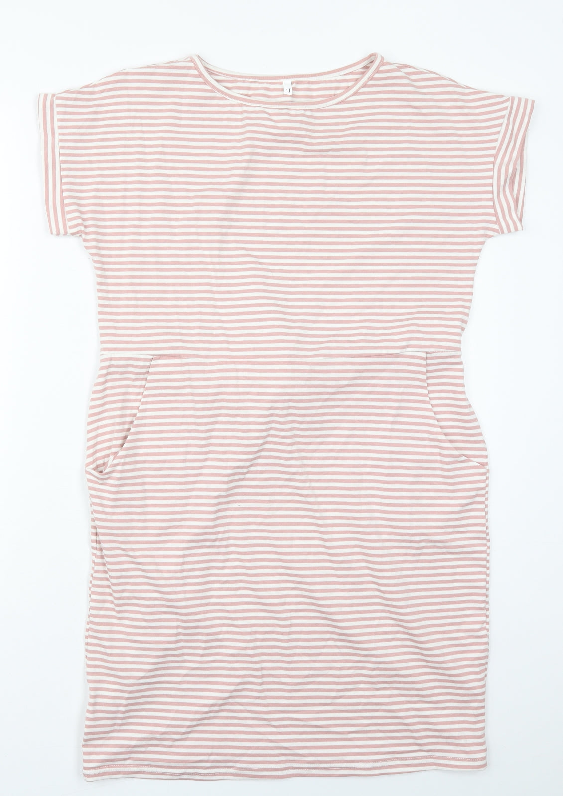 Preworn Womens Pink Striped Cotton Pencil Dress  Size L  Round Neck Pullover