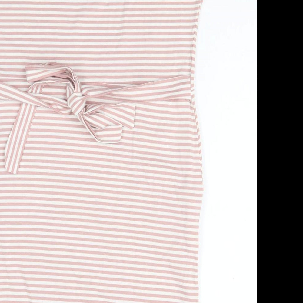 Preworn Womens Pink Striped Cotton Pencil Dress  Size L  Round Neck Pullover