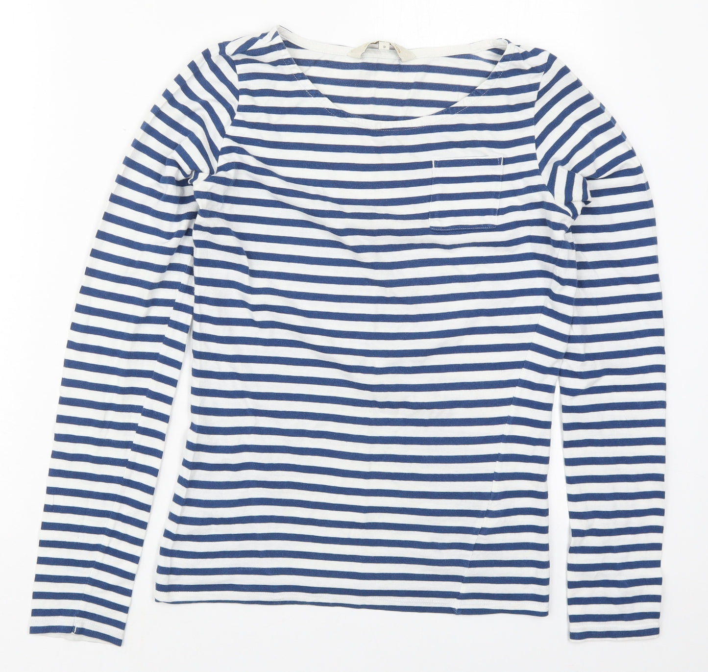 People Tree Womens Blue Striped Cotton Basic T-Shirt Size 8 Round Neck