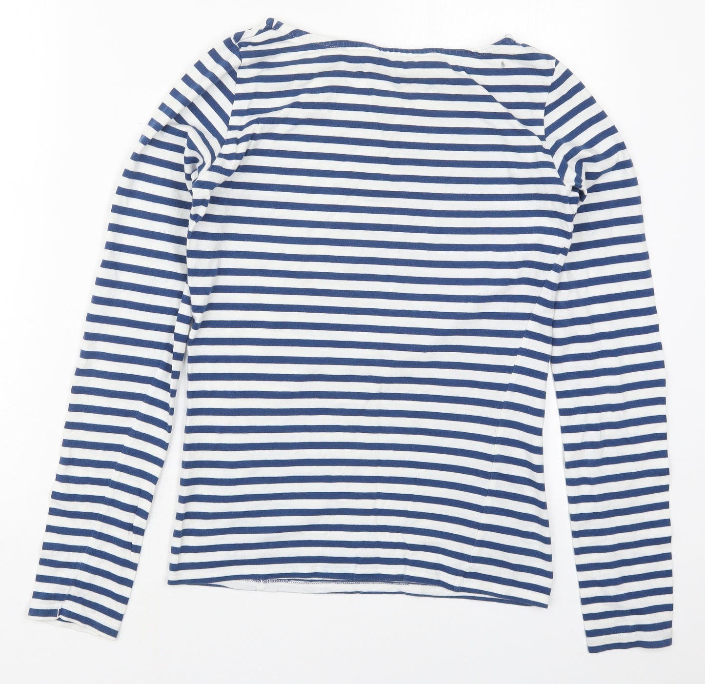People Tree Womens Blue Striped Cotton Basic T-Shirt Size 8 Round Neck