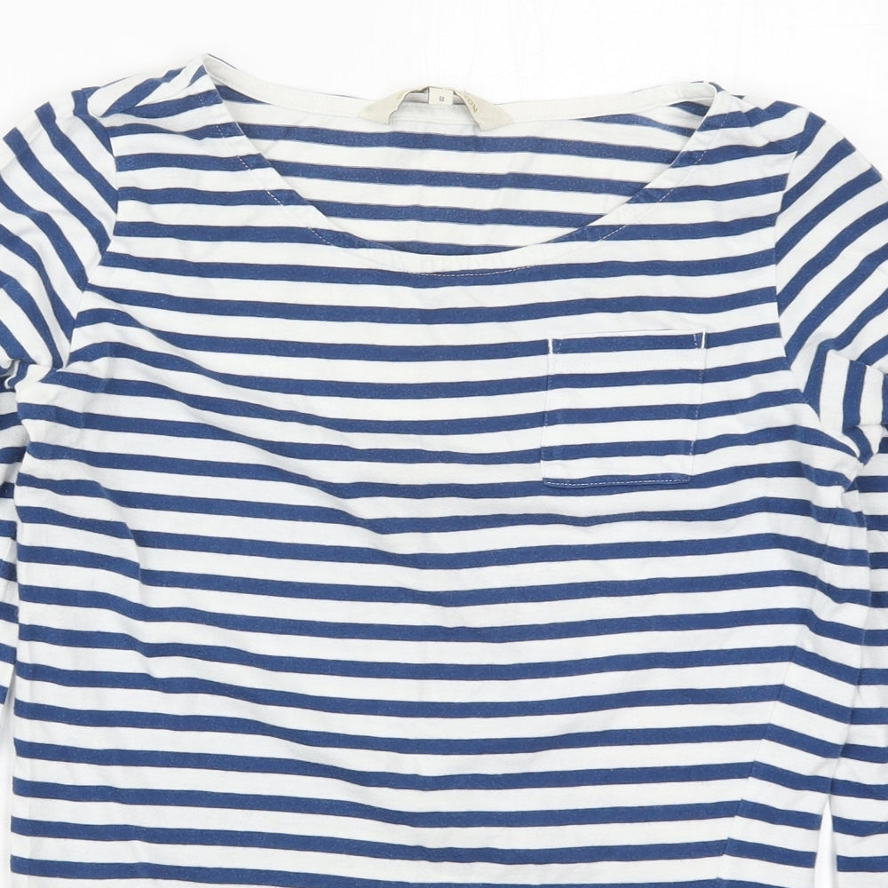 People Tree Womens Blue Striped Cotton Basic T-Shirt Size 8 Round Neck