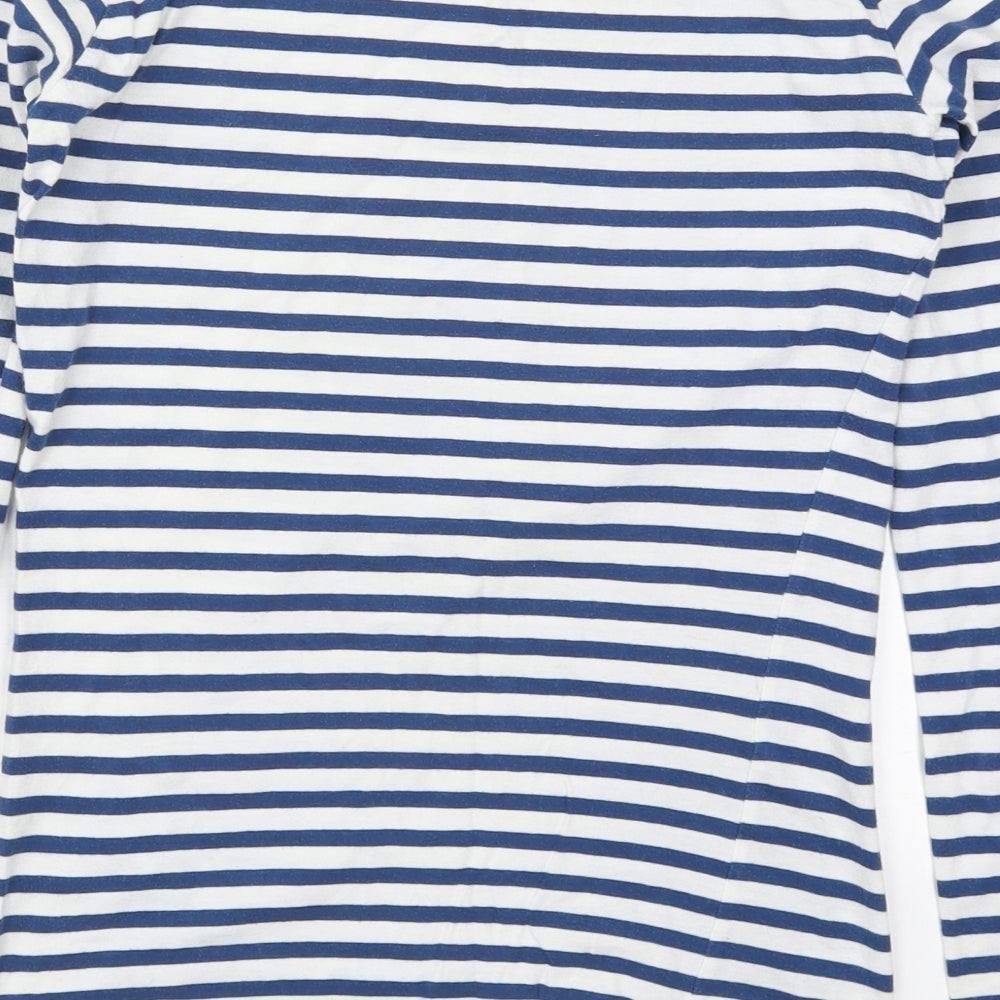 People Tree Womens Blue Striped Cotton Basic T-Shirt Size 8 Round Neck