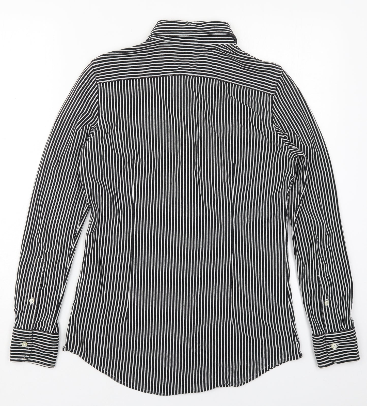 Ralph Lauren Mens Black Striped Cotton  Button-Up Size M Collared Button